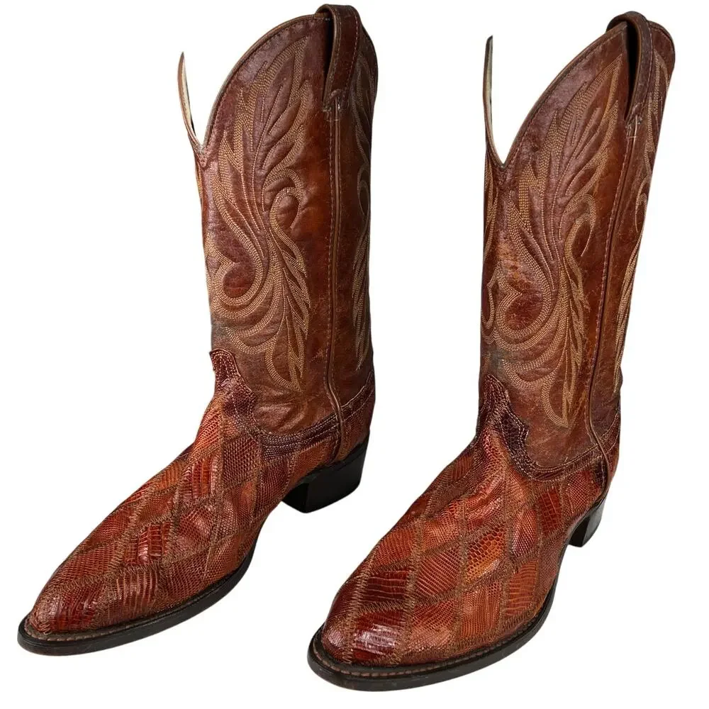 Laredo Men’s Brown Leather Snake Print Western Cowboy Boot Size US 10.5 D